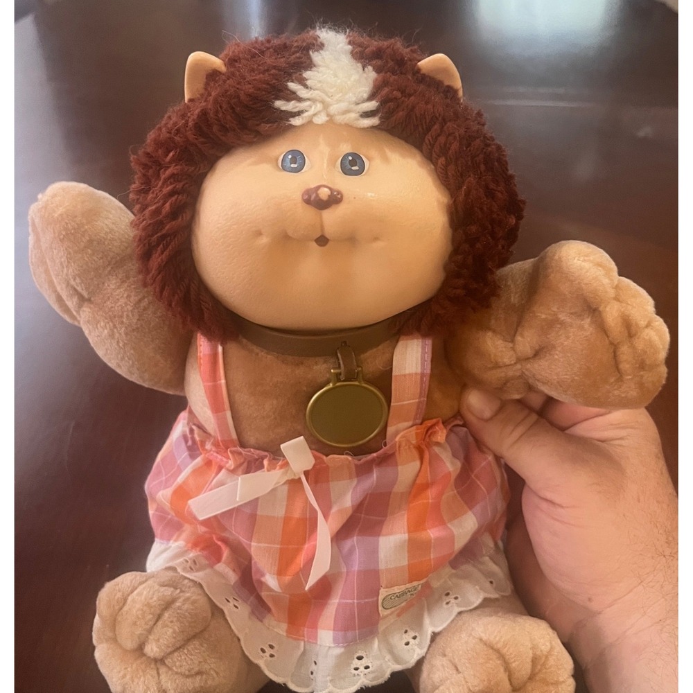 Vintage 1983 Cabbage Patch Kids Koosas Plush Tan Dog Gingham Dress Coleco EUC
